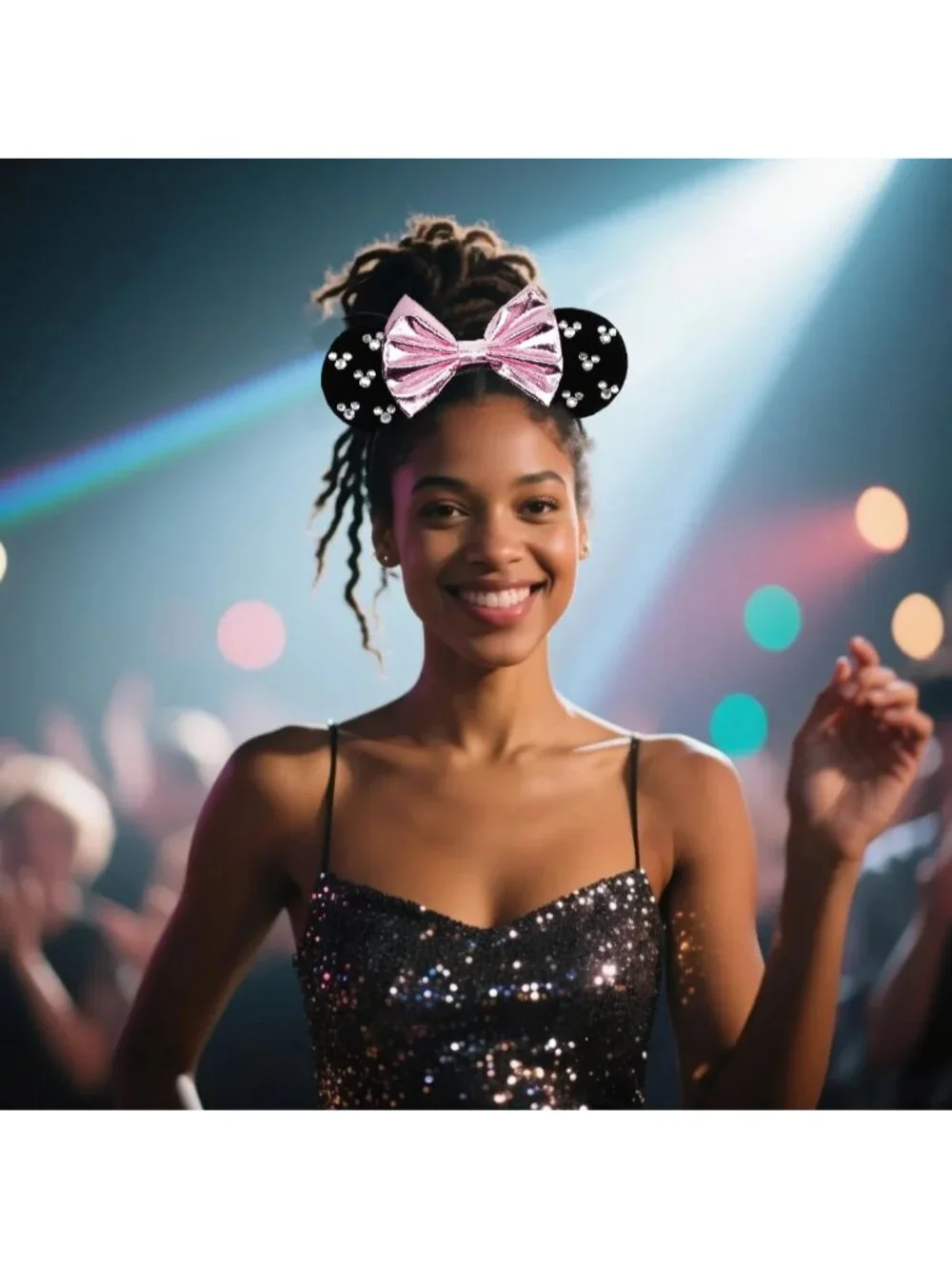 Women Black-Pink cotton Candy-Inspired Mickey Mouse Hair Headband